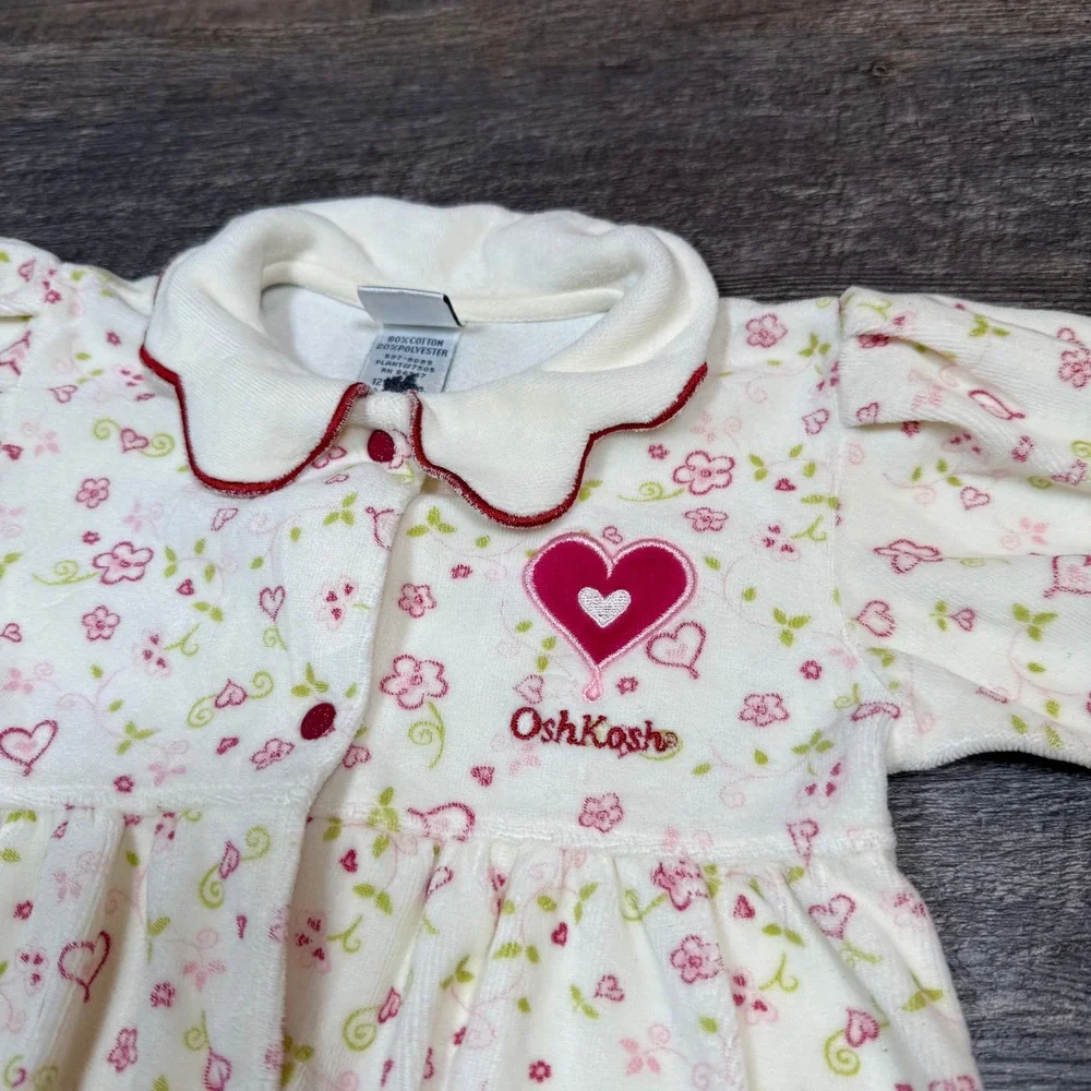 Vintage OshKosh B'Gosh Baby Girl Floral‎ Heart Bubble Romper Size 3-6 Months